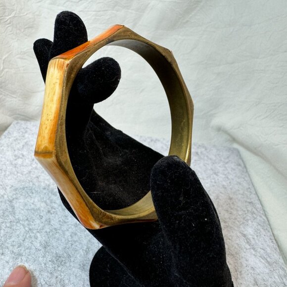 Hexagon-Shaped Vintage Brass Bone Bangle Bracelet 70's BoHo statement piece - Picture 2 of 10